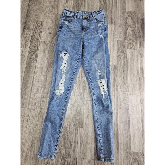 (3/$35) No Boundaries Jeans Womens 5 Blue Distressed Ripped Skinny Stretch Denim - Picture 1 of 11